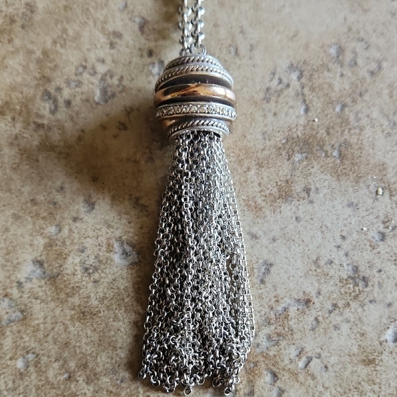Brighton Jewelry - BRIGHTON Long Neptunes Rings Elegant Silver and Gold Necklace With Crystals